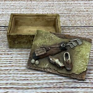 Vintage Golf Trinket Box, Golf Bag Shoe Design Decor, Keepsake Box